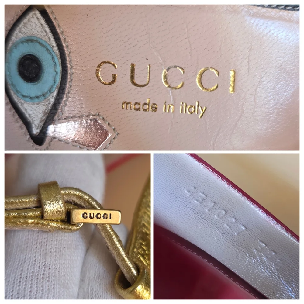 Iconic Gucci Molina Lips T-Strap Heels Red Gold Leather Pumps 38.5 - Picture 13 of 16
